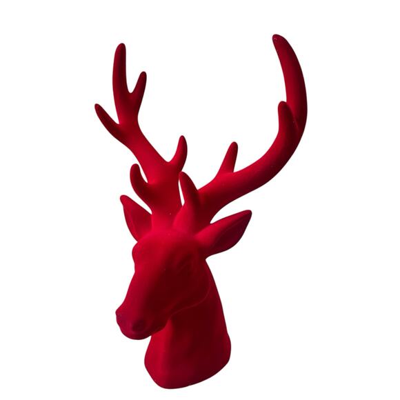 Zodax Red Flocked Stag Deer Head 16in Christmas Holiday Decor New - Picture 10 of 10